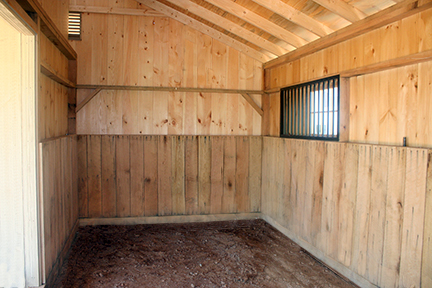 Inside Stall with Oak Kick Board in a Shed Row Horse Barn